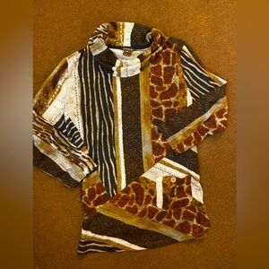 Multiples Brown and Black Sweater with Bold Patterns